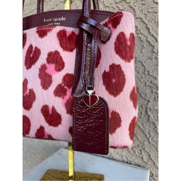 KATE SPADE Pink & Burgundy Leopard Calf Hair Leather Mini Satchel Crossbody Bag - Picture 4 of 17